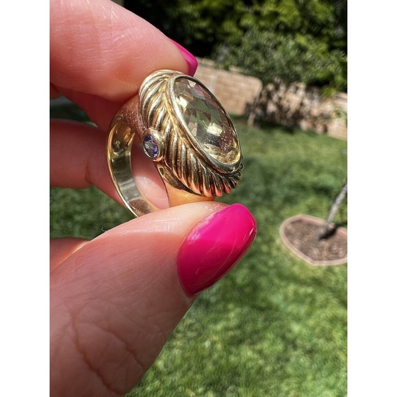Vintage David Yurman 16mm Citrine/Tanzanite 14k yellow gold Ring - Picture 1 of 10